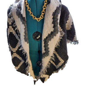 P100. Wilfrid Black & Grey Wool Triangle Shawl